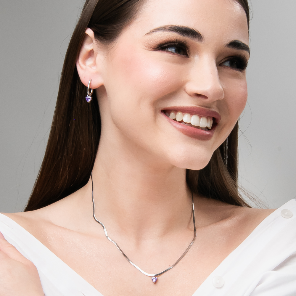 MONO ORECCHINO DONNA IN ACCIAIO CON ZIRCONE VIOLA