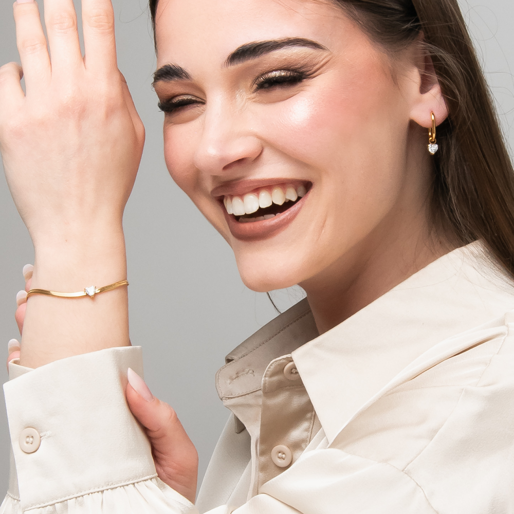 MONO ORECCHINO DONNA IN ACCIAIO COLORE ORO CON ZIRCONE BIANCO