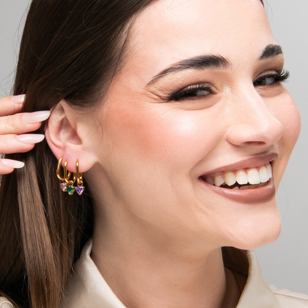 MONO ORECCHINO DONNA IN ACCIAIO COLORE ORO CON ZIRCONE VERDE