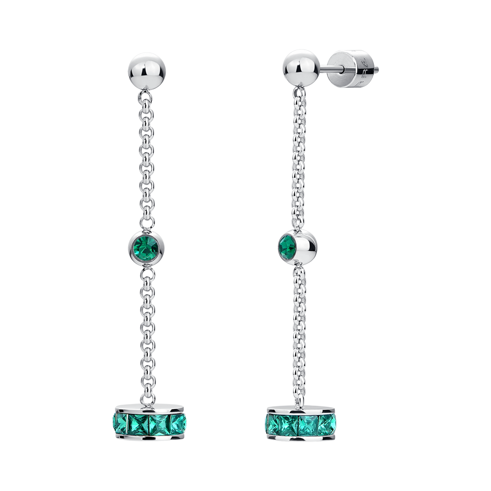 ORECCHINI DONNA IN ACCIAIO, BUSSOLOTTO ED ELEMENTI CON ZIRCONI VERDI