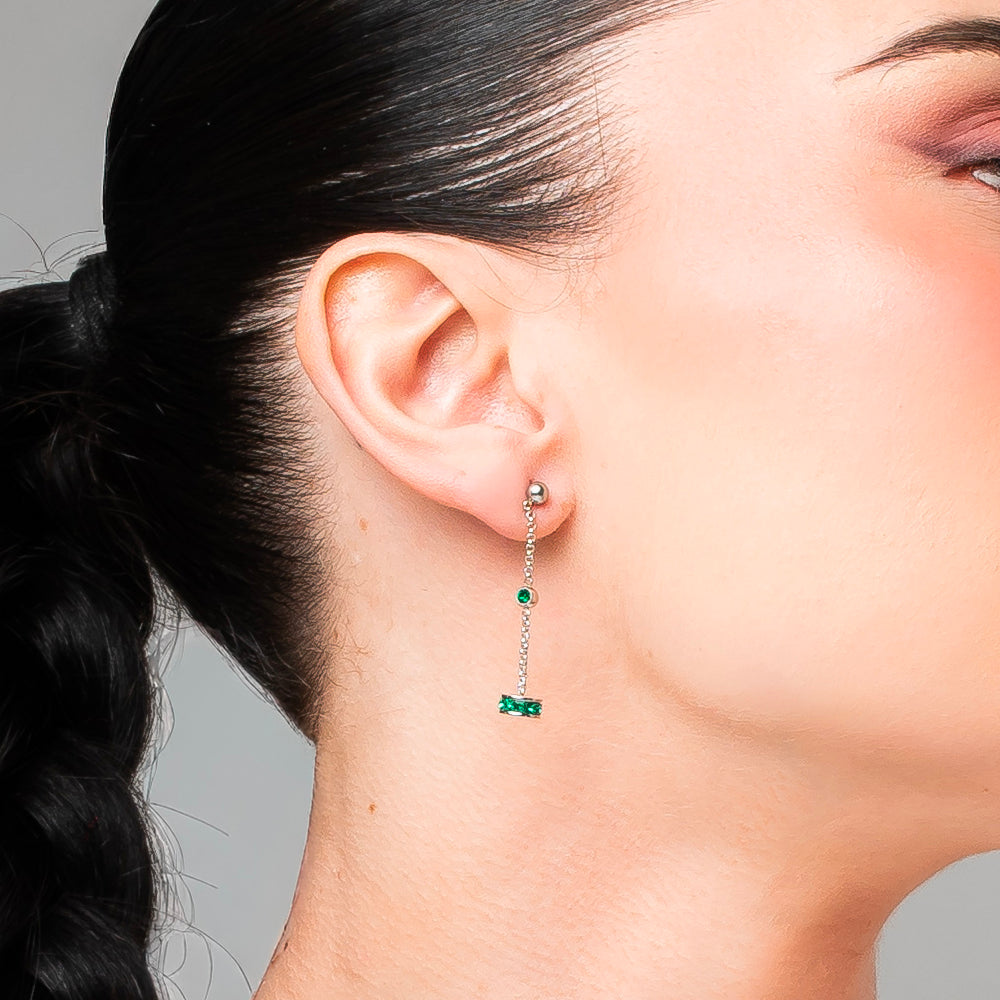 ORECCHINI DONNA IN ACCIAIO, BUSSOLOTTO ED ELEMENTI CON ZIRCONI VERDI