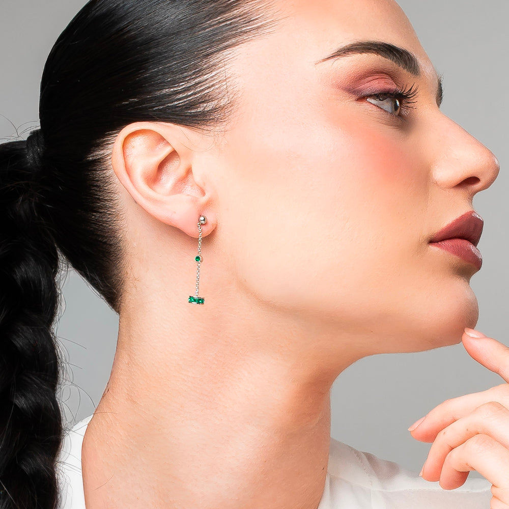 ORECCHINI DONNA IN ACCIAIO, BUSSOLOTTO ED ELEMENTI CON ZIRCONI VERDI