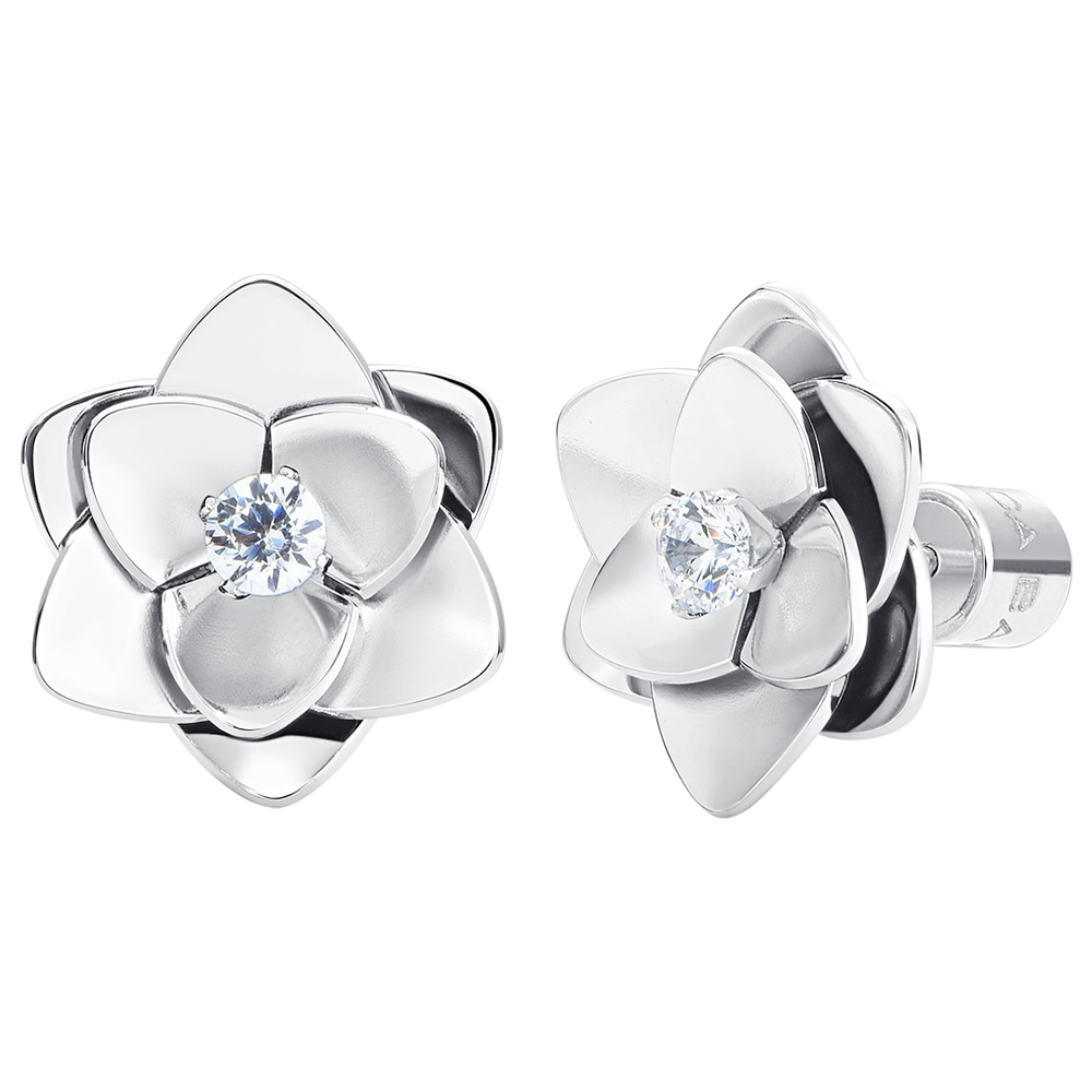 ORECCHINI DONNA IN ACCIAIO, FIORI CON ZIRCONI BIANCHI