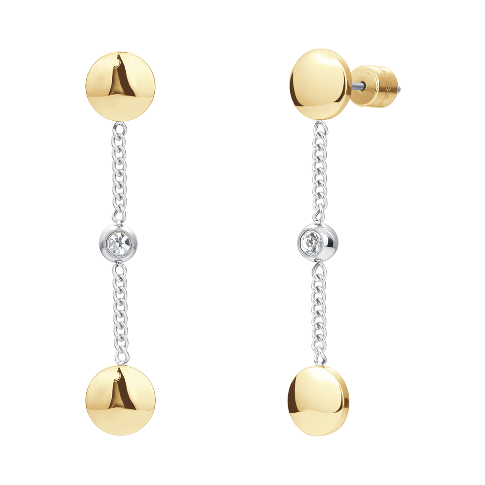 ORECCHINI DONNA IN ACCIAIO CON ELEMENTI IN ACCIAIO IP GOLD E CRISTALLI BIANCHI