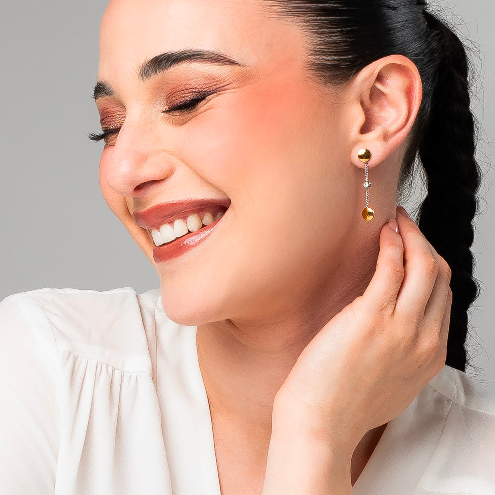 ORECCHINI DONNA IN ACCIAIO CON ELEMENTI IN ACCIAIO IP GOLD E CRISTALLI BIANCHI