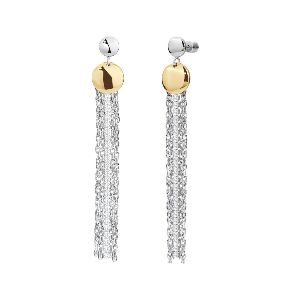 ORECCHINI DONNA IN ACCIAIO CON ELEMENTI IN ACCIAIO IP GOLD E CRISTALLI BIANCHI