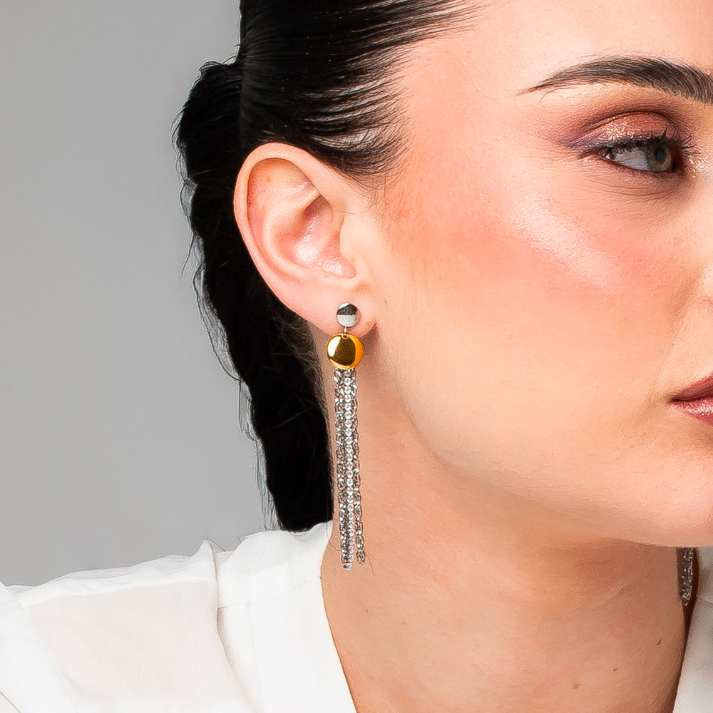 ORECCHINI DONNA IN ACCIAIO CON ELEMENTI IN ACCIAIO IP GOLD E CRISTALLI BIANCHI