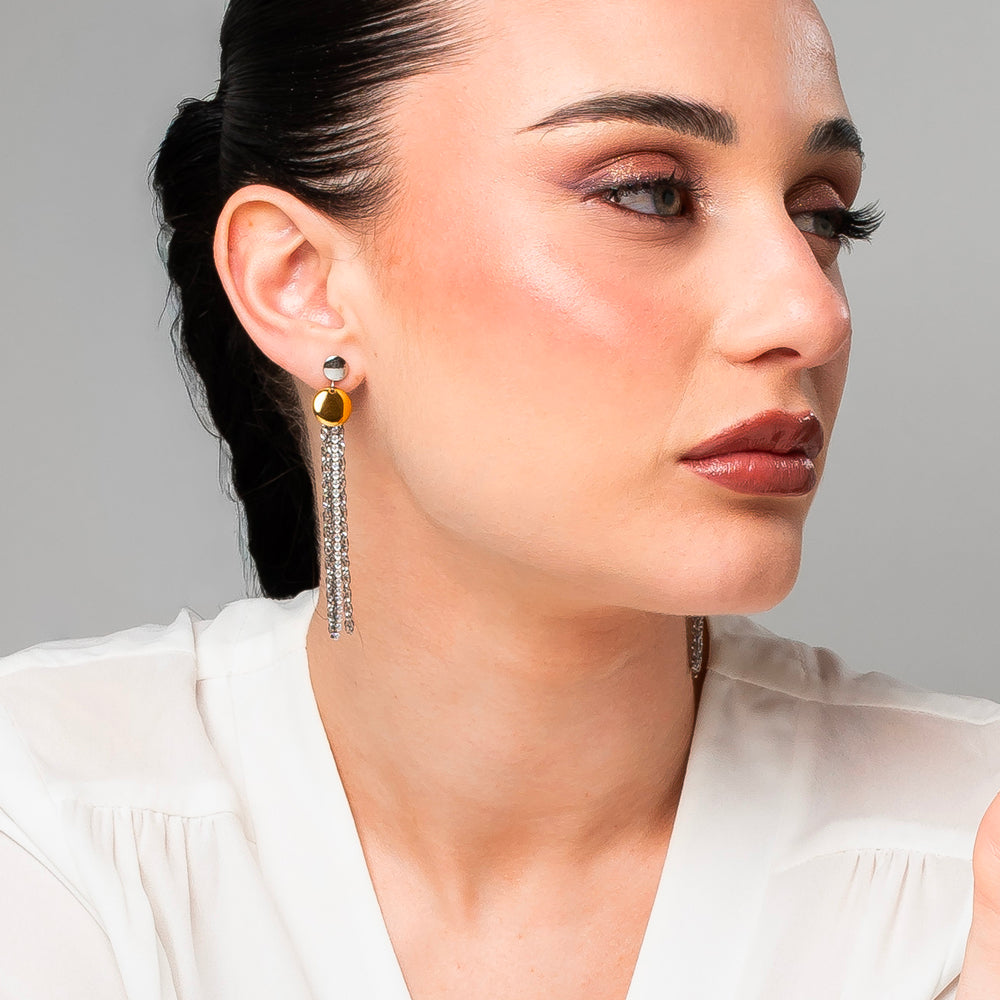 ORECCHINI DONNA IN ACCIAIO CON ELEMENTI IN ACCIAIO IP GOLD E CRISTALLI BIANCHI