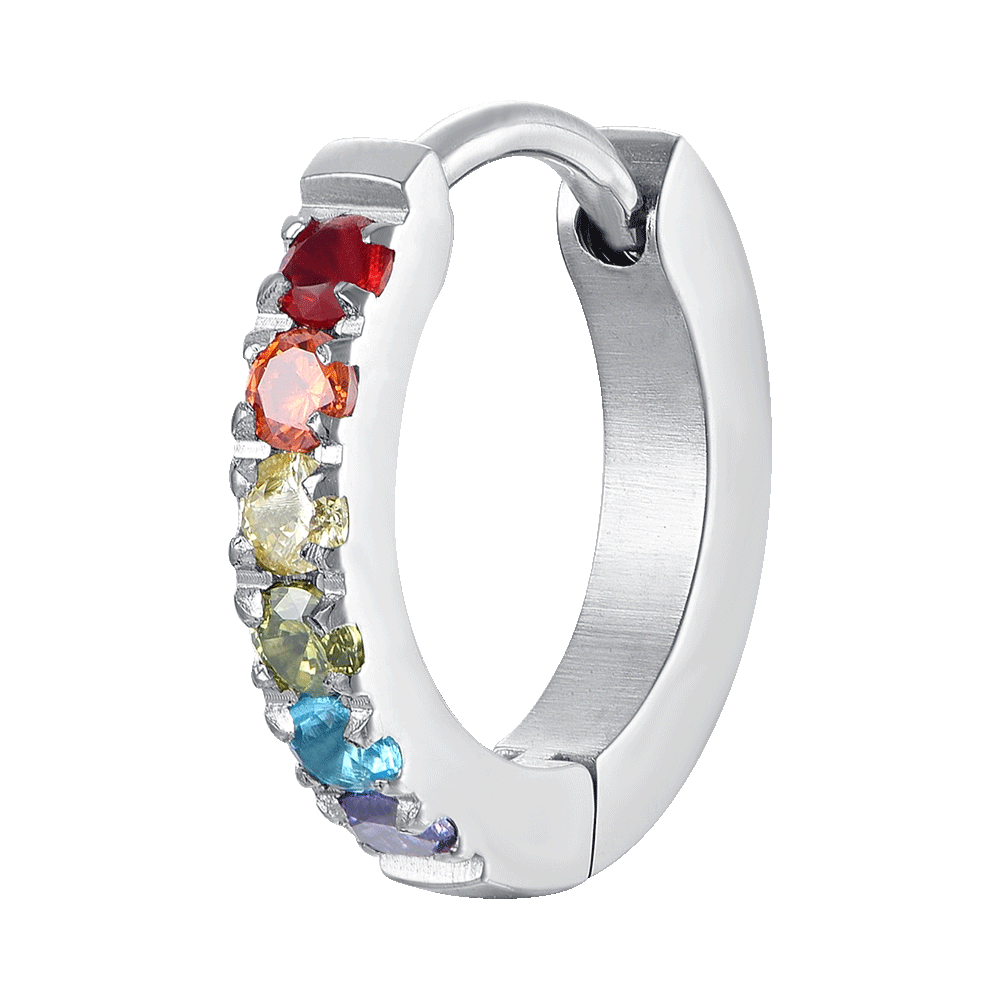 MONO ORECCHINO DONNA IN ACCIAIO CON ZIRCONI MULTICOLOR