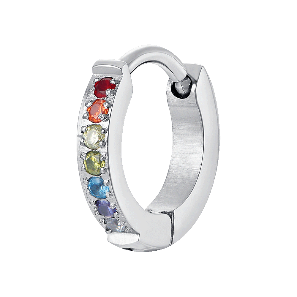 MONO ORECCHINO DONNA IN ACCIAIO CON ZIRCONI MULTICOLOR