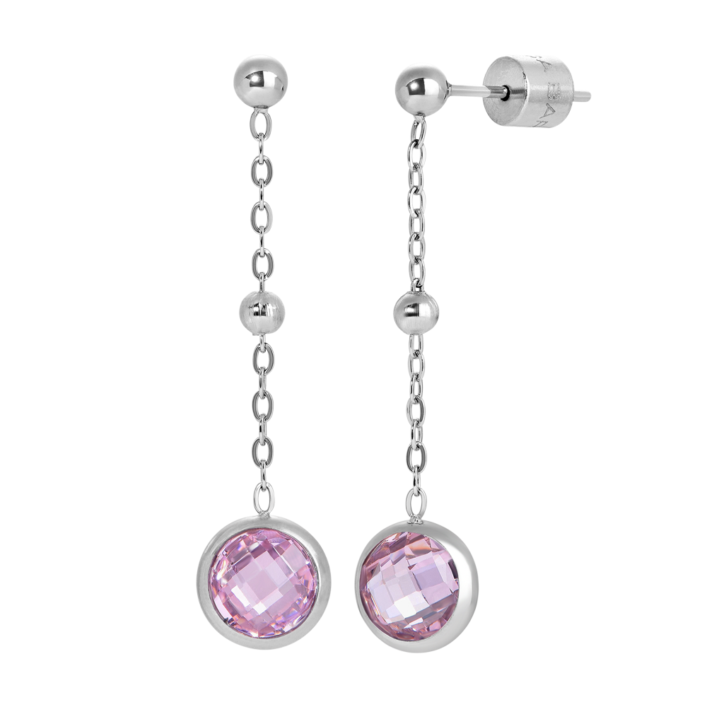 ORECCHINI DONNA IN ACCIAIO CON ZIRCONI ROSA