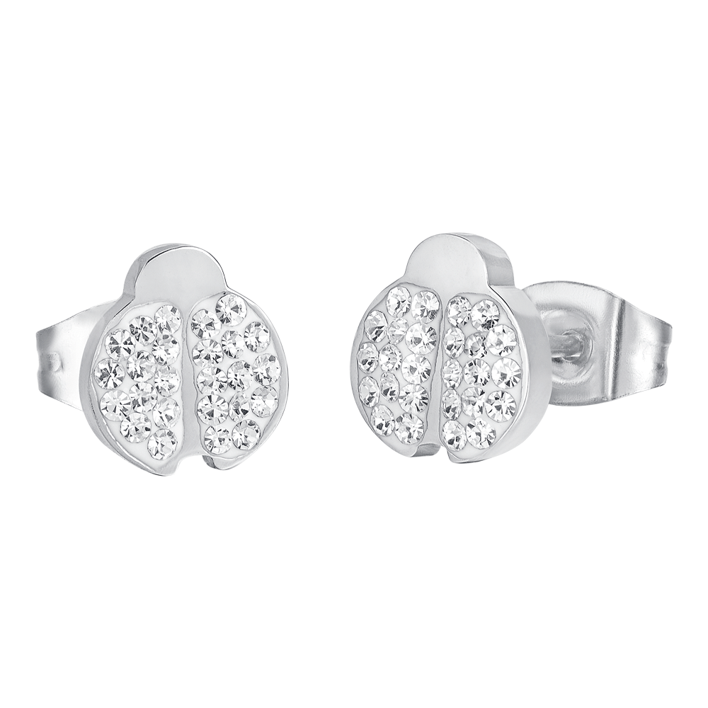 ORECCHINI DONNA IN ACCIAIO CON COCCINELLA E CRISTALLI