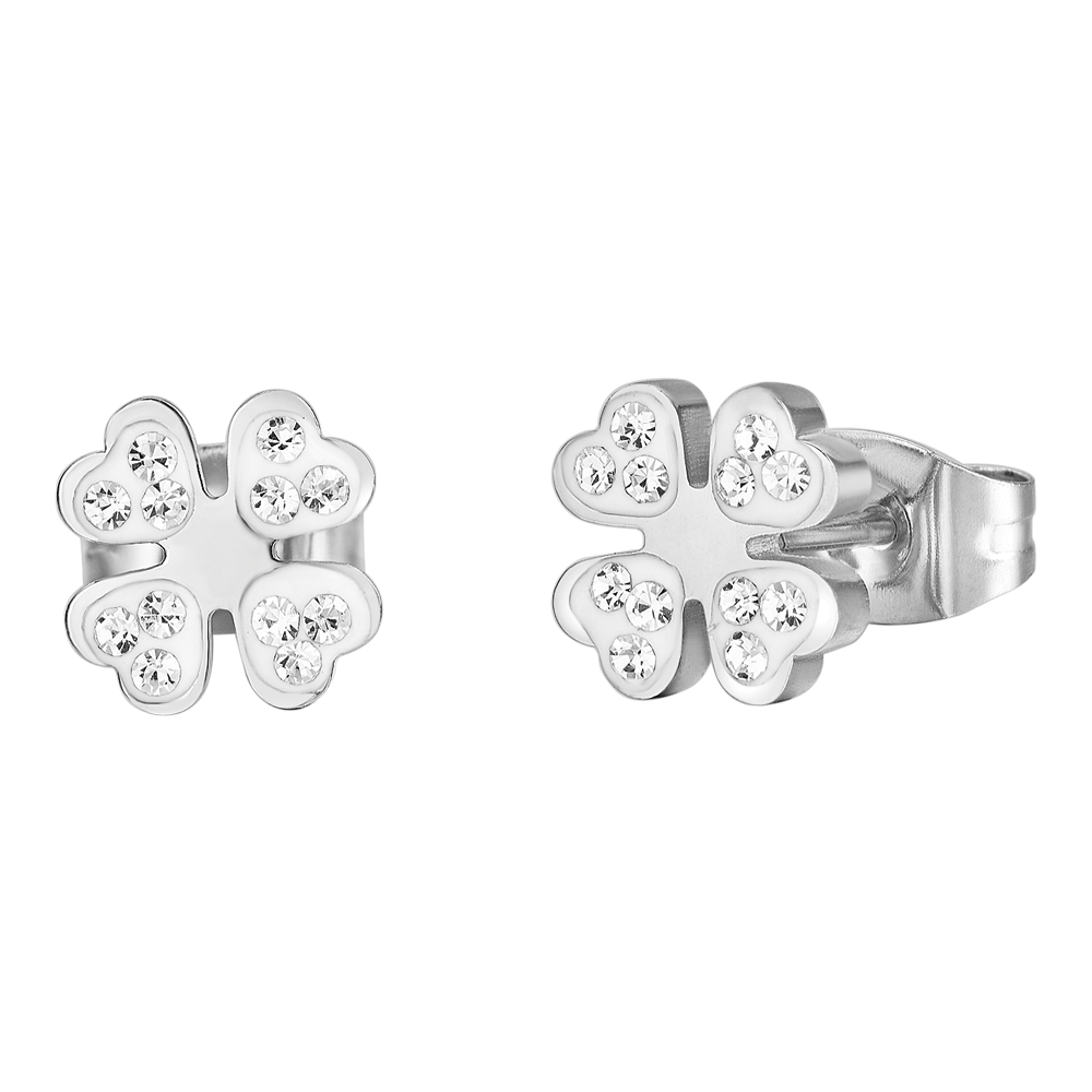 ORECCHINI DONNA IN ACCIAIO CON QUADRIFOGLIO E CRISTALLI