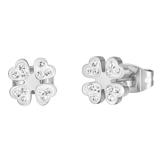 ORECCHINI DONNA IN ACCIAIO CON QUADRIFOGLIO E CRISTALLI