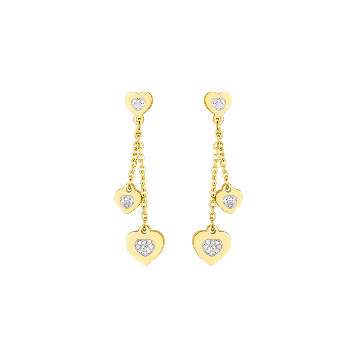 ORECCHINI DONNA IN ACCIAIO IP GOLD CON CUORI E CRISTALLI BIANCHI Luca Barra