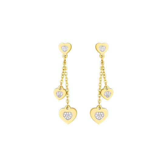 ORECCHINI DONNA IN ACCIAIO IP GOLD CON CUORI E CRISTALLI BIANCHI Luca Barra
