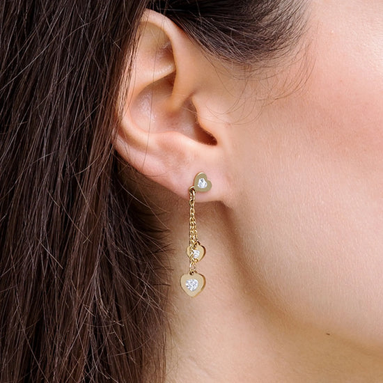 ORECCHINI DONNA IN ACCIAIO IP GOLD CON CUORI E CRISTALLI BIANCHI Luca Barra
