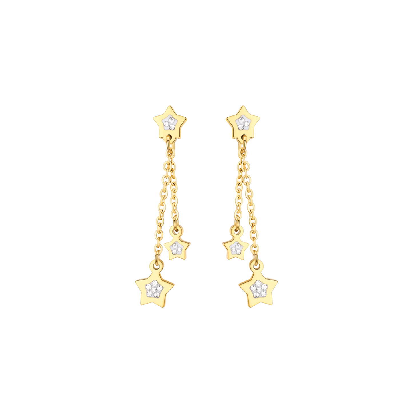 ORECCHINI DONNA IN ACCIAIO IP GOLD CON STELLE E CRISTALLI BIANCHI Luca Barra