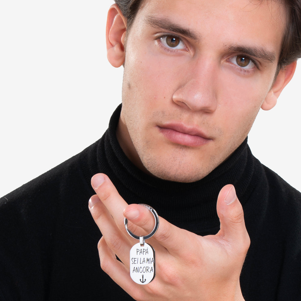 PORTACHIAVI UOMO IN ACCIAIO PAPA' SEI LA MIA ANCORA