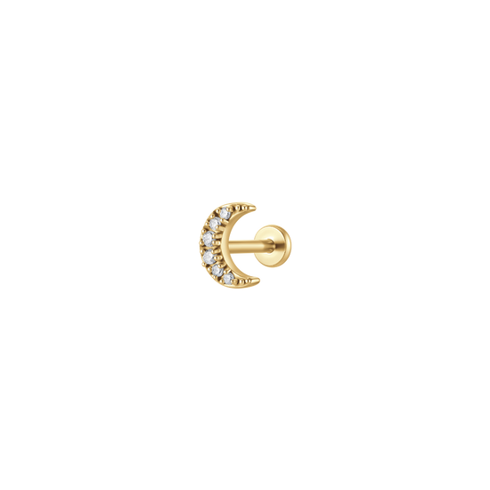 PIERCING ORECCHIO DONNA IN ACCIAIO FORMA LUNA CON ZIRCONI BIANCHI COLORE ORO