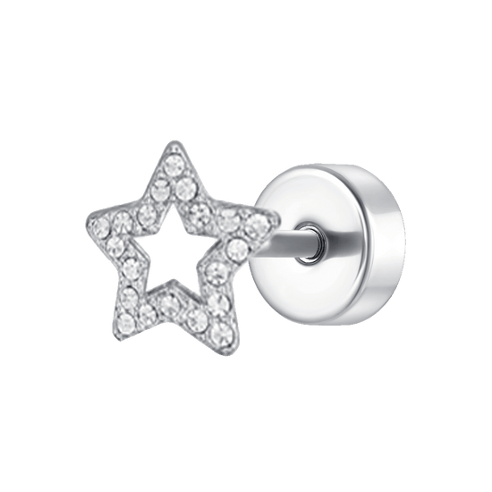 PIERCING ORECCHIO DONNA IN ACCIAIO FORMA STELLA CON ZIRCONI BIANCHI