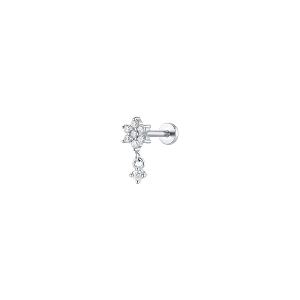 PIERCING ORECCHIO DONNA IN ACCIAIO FORMA FIORE CON PETALI ZIRCONI BIANCHI