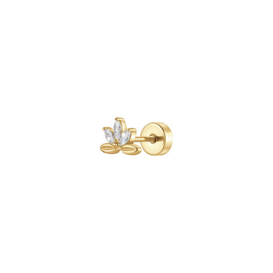 PIERCING ORECCHIO DONNA IN ACCIAIO VENTAGLIO FIORE CON ZIRCONI BIANCHI COL