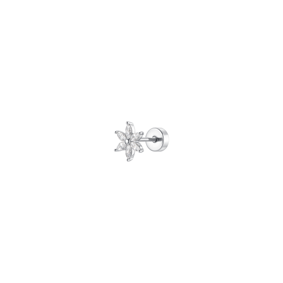 PIERCING ORECCHIO DONNA IN ACCIAIO FIORE PETALI ZIRCONI BIANCHI