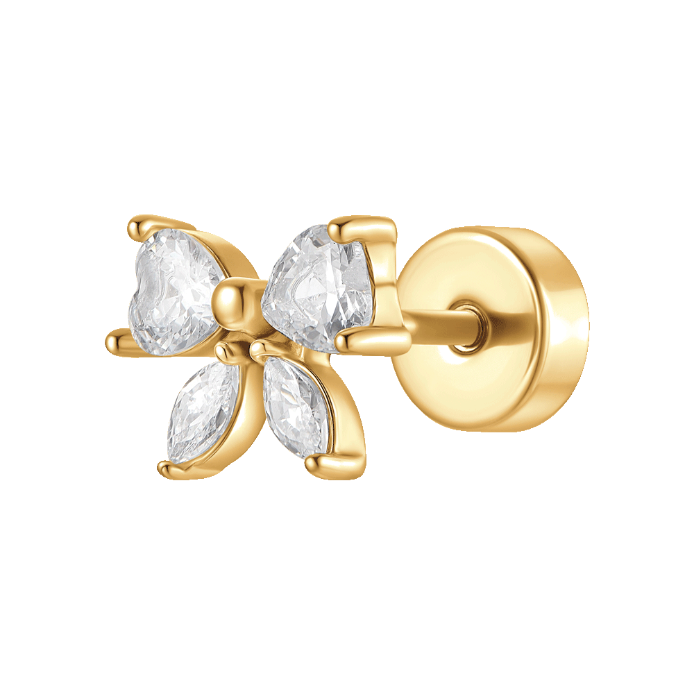Piercing Orecchio PIERCINGLINE In Oro 750 (18kt) – Fiore Con Cristallo, Per Trago/Helix/Conch, Colori Disponibili