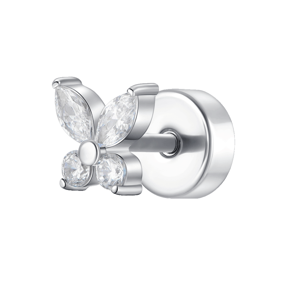 PIERCING ORECCHIO DONNA IN ACCIAIO FARFALLA CON ALI DI ZIRCONE BIANCHI