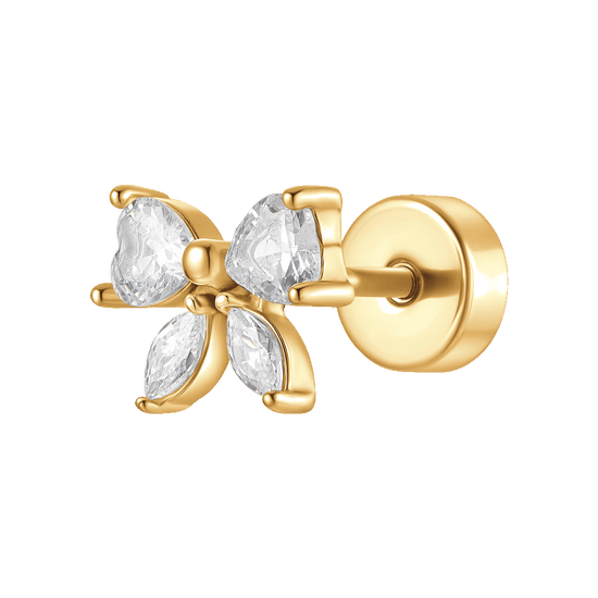 PIERCING ORECCHIO DONNA IN ACCIAIO COLORE ORO FARFALLA E ZIRCONI BIANCHI