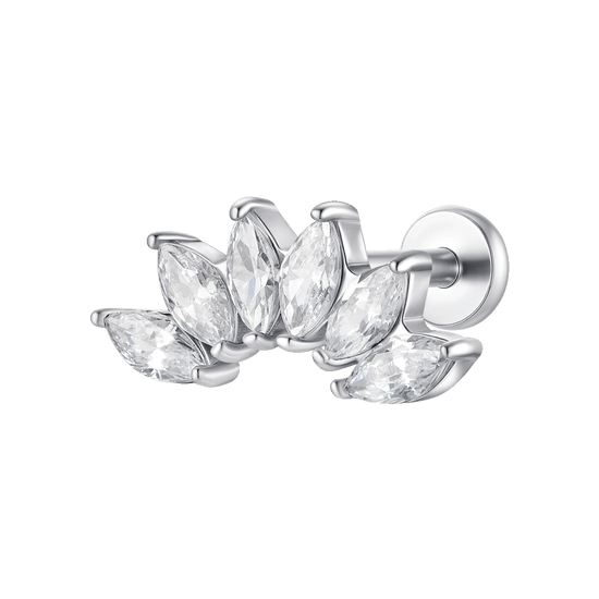 PIERCING ORECCHIO DONNA IN ACCIAIO VENTAGLIO ZIRCONI BIANCHI