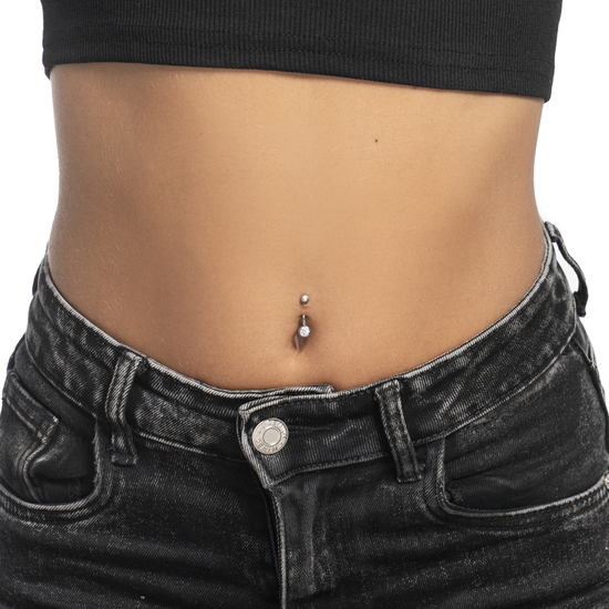 PIERCING OMBELICO DONNA IN ACCIAIO CON SFERA E ZIRCONE BIANCO