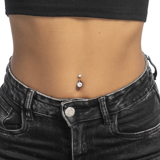 PIERCING OMBELICO DONNA IN ACCIAIO CON ZIRCONI BIANCHI