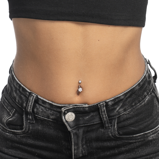 PIERCING OMBELICO DONNA IN ACCIAIO CON ZIRCONI BIANCHI TAGLIO STELLA